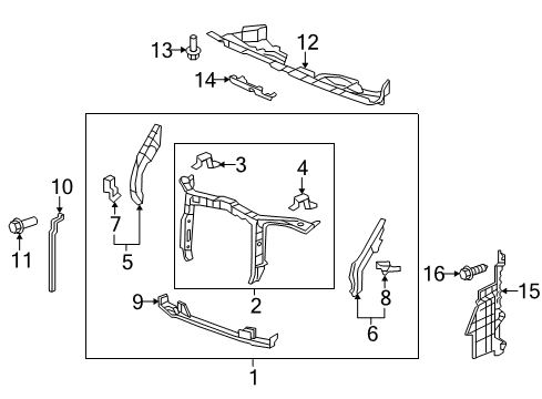 2014 Honda Pilot Radiator Support, Splash Shields Shield, FR. Splash Diagram for 74111-SZA-A50