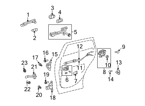 2009 Toyota Venza Rear Door Handle Base Diagram for 69204-0T010