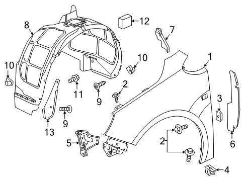 2018 Buick Cascada Fender & Components Fender Liner Grommet Diagram for 90589616