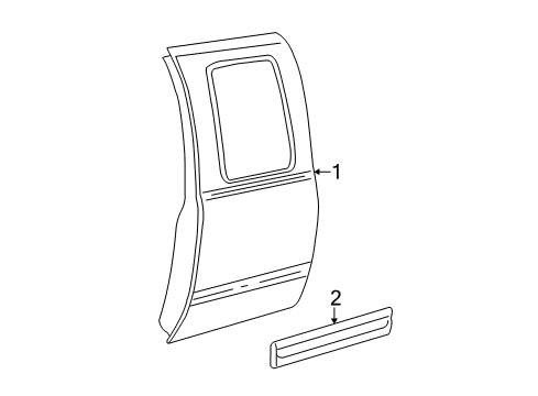 1999 GMC Sierra 1500 Rear Door & Components, Exterior Trim Body Side Molding Diagram for 15744372