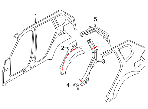 2018 BMW X4 Inner Structure - Quarter Panel Reinforcement Column C, Bottom, Left Diagram for 41007385435