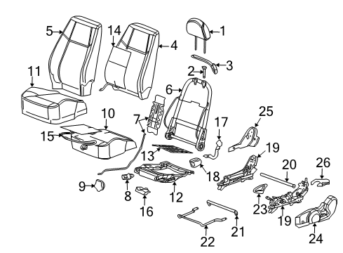 2006 Chevrolet Cobalt Front Seat Components Guide-Passenger Seat Head Restraint *Gray L Diagram for 15883312