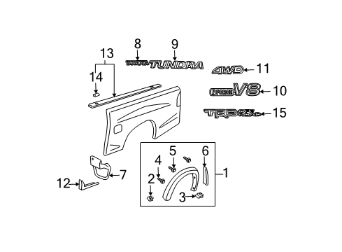 2003 Toyota Tundra Exterior Trim - Pick Up Box Mud Guard Diagram for 76625-0C040