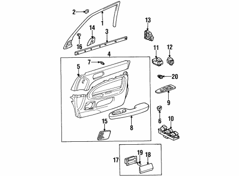 1999 Lexus LS400 Bulbs Board Sub-Assy, Front Door Trim, RH Diagram for 67610-50260-G0