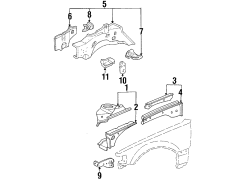 1988 Honda CRX Inner Structure & Rails - Fender Base, Battery Setting Diagram for 60630-SH3-000ZZ