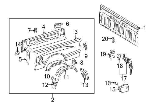 2001 Toyota Tundra Front & Side Panels Side Panel Diagram for 65500-0C011