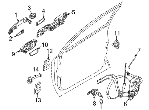 2012 Nissan Murano Front Door Rear Door Inside Handle Assembly Left Diagram for 80671-1AN1A