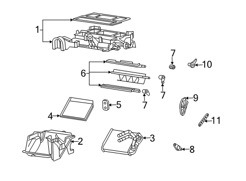 2004 Pontiac Vibe A/C Evaporator & Heater Components Core, Heater Diagram for 88970278