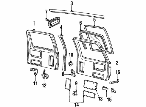 1999 Cadillac Escalade Back Door & Components, Glass & Hardware Door Asm, Rear (W/O Hinges) - RH Diagram for 12474600