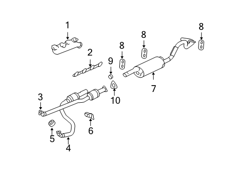 2005 GMC Savana 2500 Exhaust Components, Exhaust Manifold Muffler W/Tailpipe Clamp Diagram for 15102936