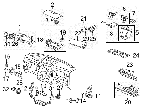 2011 Honda Pilot Cluster & Switches, Instrument Panel Light Assembly, Foot Diagram for 34760-TA0-J01