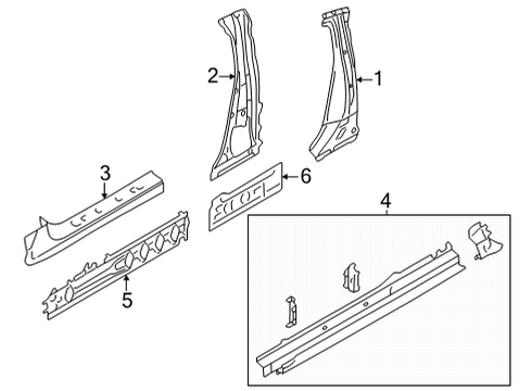 2022 Toyota GR86 Center Pillar & Rocker Center Pillar Diagram for SU003-09095