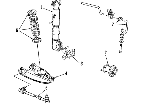 1989 Cadillac Fleetwood Rear Suspension Components, Stabilizer Bar Rear Wheel Bearing Diagram for 7470595