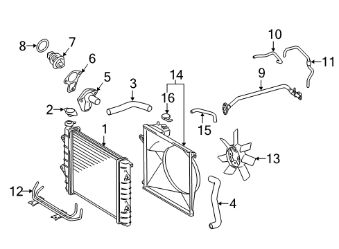 2019 Toyota Tacoma Radiator & Components, Cooling Fan Lower Hose Diagram for 16572-0C200