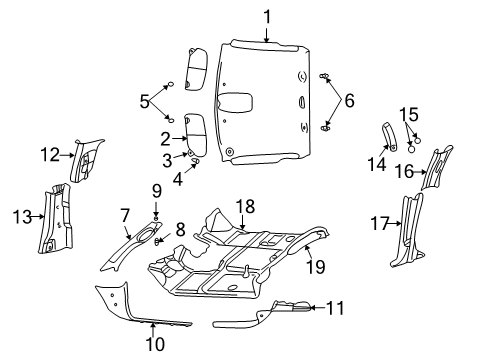 2009 Dodge Ram 2500 Interior Trim - Cab -C Pillar Diagram for 1JM38BD5AA