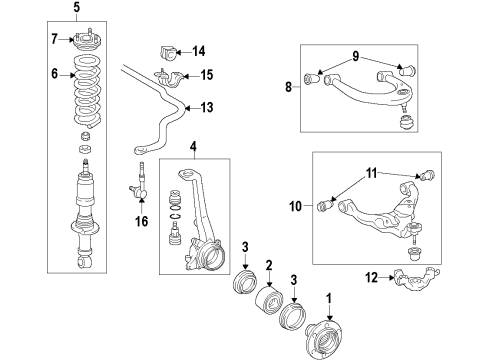 2011 Toyota FJ Cruiser Front Suspension Components, Lower Control Arm, Upper Control Arm, Stabilizer Bar Strut Diagram for 48510-80494