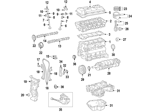 2015 Toyota Corolla Engine Parts, Mounts, Cylinder Head & Valves, Camshaft & Timing, Oil Pan, Oil Pump, Crankshaft & Bearings, Pistons, Rings & Bearings, Variable Valve Timing Overhaul Gasket Set Diagram for 04111-0T210
