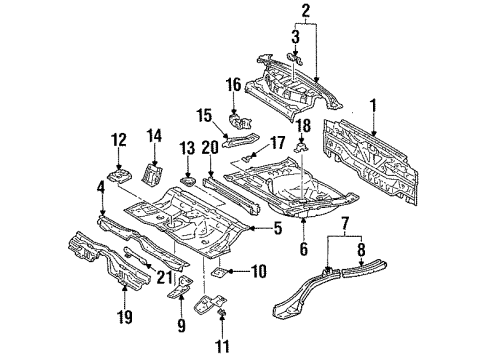 1997 Toyota Celica Rear Body, Rear Upper Body, Rear Floor & Rails Center Floor Pan Diagram for 58211-20370
