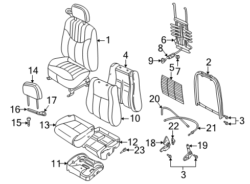 2001 Oldsmobile Alero Front Seat Components Frame Asm, Driver Seat Back Cushion Diagram for 22604830