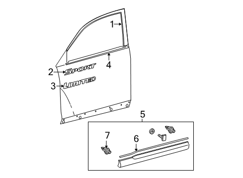 2010 Toyota Highlander Exterior Trim - Front Door Belt Molding Diagram for 75720-0E040