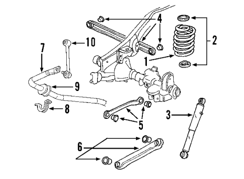 2004 Hummer H2 Rear Suspension Components, Lower Control Arm, Upper Control Arm, Ride Control, Stabilizer Bar Sensor, Auto Level Control Diagram for 15124077