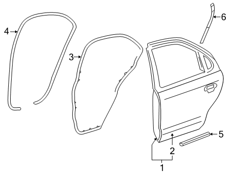 2009 Mercury Sable Rear Door Weatherstrip On Body Diagram for 5G1Z-54253A10-AA