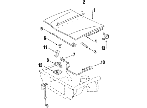 1984 Pontiac Phoenix Hood & Components Cable Asm-Hood Primary Latch Release *Black Diagram for 10270780