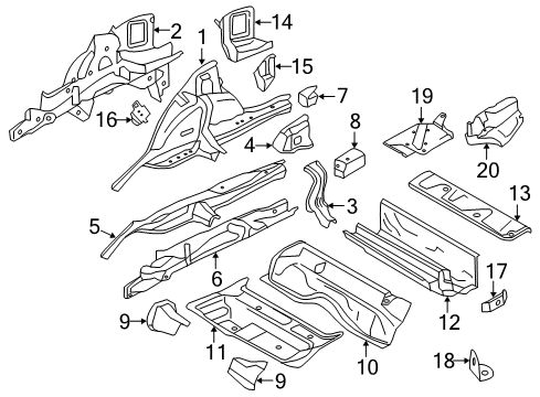 2015 BMW 328i GT xDrive Rear Floor & Rails Underbody Panelling, Side Left Diagram for 51717276297