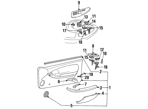 1995 Pontiac Firebird Door & Components Armrest Asm-Front Side Door *Graphite Diagram for 16670348