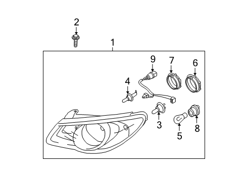 2009 Hyundai Elantra Bulbs Passenger Side Headlight Assembly Composite Diagram for 92102-2H050