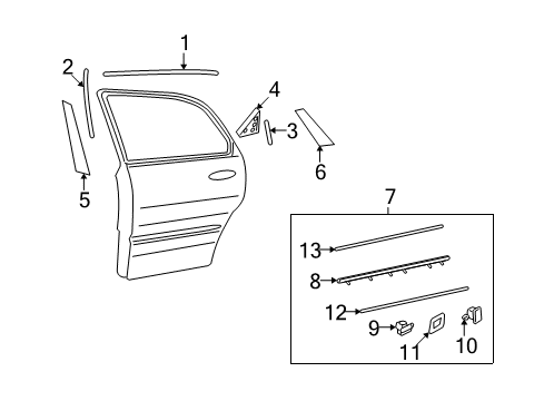 2007 Hyundai Azera Exterior Trim - Rear Door Clip-Waist Line Moulding Mounting Diagram for 87718-3L000