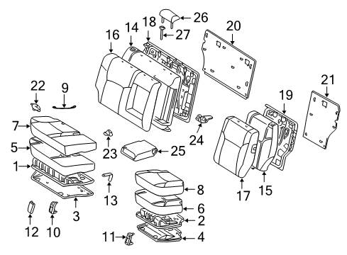 2004 Toyota 4Runner Rear Seat Components Cushion Cover Diagram for 71076-35500-B2