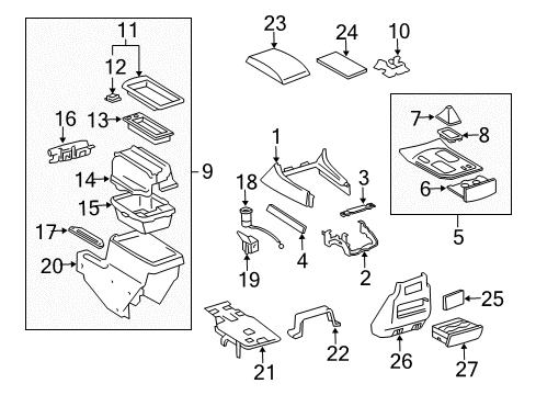 2003 Lexus LX470 Center Console Rear Cover gray Diagram for 58903-60021-B1