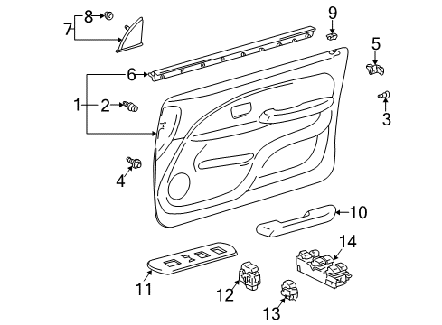 2001 Toyota 4Runner Front Door Armrest Base Diagram for 74231-35160-C0