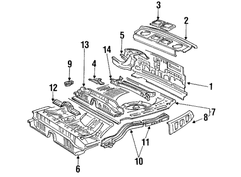 1991 Lexus ES250 Rear Body & Floor Pan, Center Floor Diagram for 58201-32061