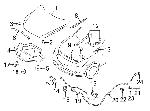 2016 Infiniti QX50 Hood & Components Hood Lock Control Cable Assembly Diagram for 65621-1BA0A