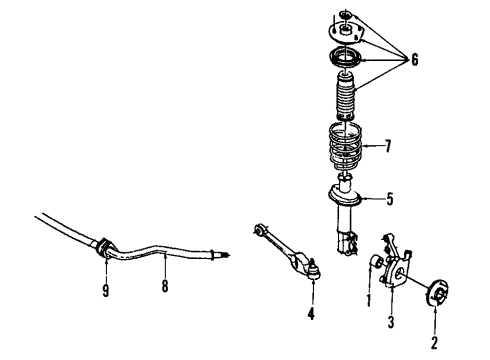 1994 Saturn SL1 Front Suspension Components, Lower Control Arm, Stabilizer Bar Shaft Kit, Front Stabilizer Diagram for 21010783