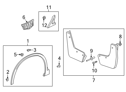 2021 Cadillac XT6 Exterior Trim - Fender Mud Guard Diagram for 84535417