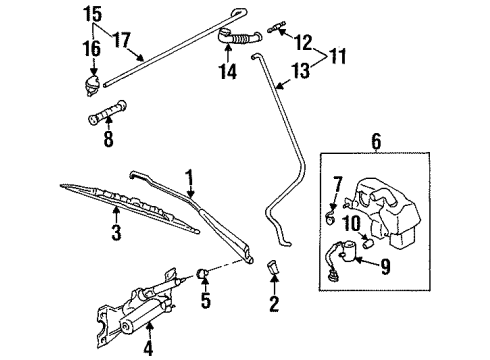 1998 Kia Sportage Wiper & Washer Components Rear Wiper Motor & Bracket Diagram for 0K08267445
