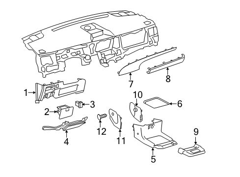 2014 Toyota Sienna Cluster & Switches, Instrument Panel Side Cover Clip Diagram for 90467-A0002-B0