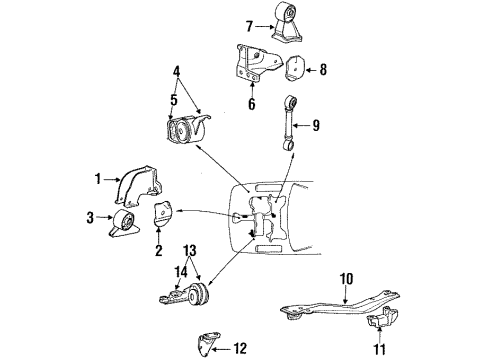 1991 Hyundai Sonata Engine & Trans Mounting Transaxle Mounting Bracket Assembly Diagram for 21860-33710
