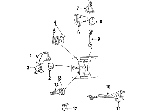 1991 Hyundai Sonata Engine & Trans Mounting Bracket-Roll Stopper, Front Diagram for 21680-33700