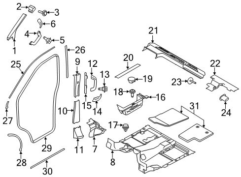 2015 Ford Transit-350 Interior Trim - Pillars, Rocker & Floor Weatherstrip Pillar Trim Diagram for EK4Z-6103598-BA