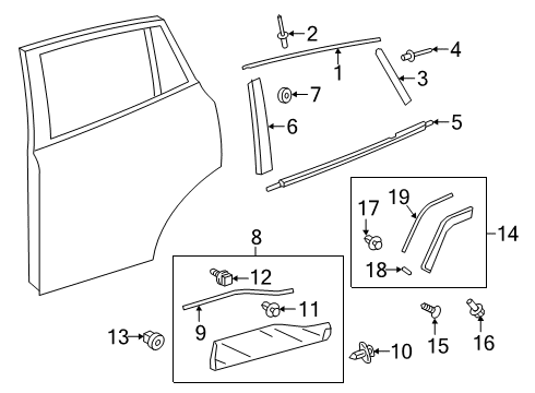 2020 Toyota RAV4 Exterior Trim - Rear Door Lower Molding Diagram for 75077-42050-C0