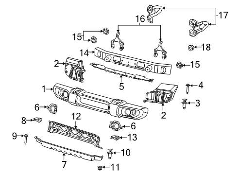 2022 Jeep Gladiator Bumper & Components - Front Bumper Cover Diagram for 6BU41RXFAC