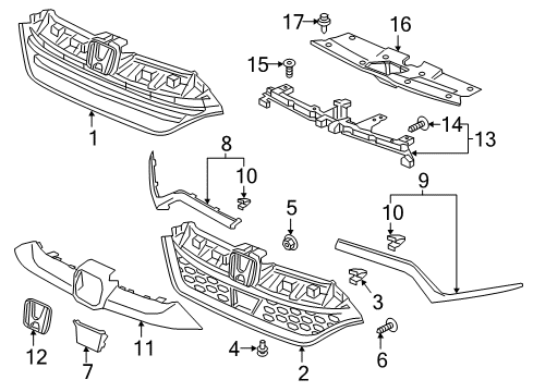 2017 Honda CR-V Grille & Components Base, Front Grille Diagram for 71121-TLA-A10