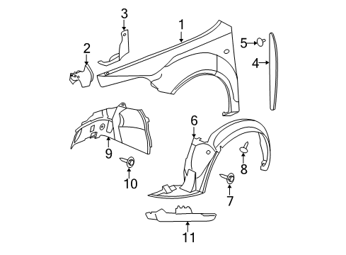 2010 Chevrolet Malibu Fender & Components Fender Liner Diagram for 20830624