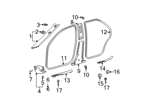 2004 Toyota Camry Interior Trim - Pillars, Rocker & Floor Weatherstrip On Body Diagram for 62331-AA020-B0