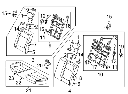 2018 Kia Rio Rear Seat Components Guide Assembly-R/S H/REST L/LVR Diagram for 89721-H9000-WK