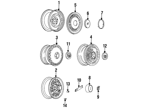 1993 Cadillac Fleetwood Wheels, Covers & Trim Hub Cap Wheel Cover Medallion Emblem Diagram for 3633843